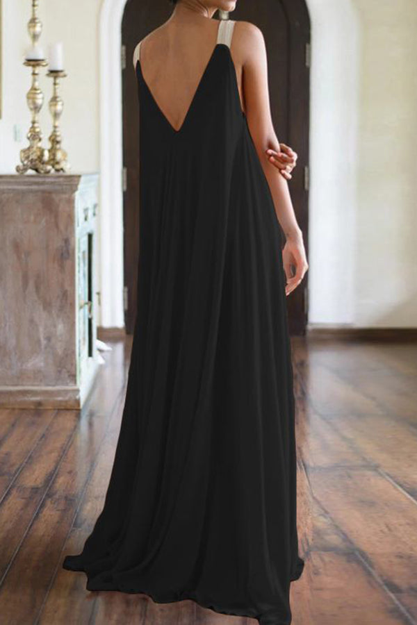 Sleeveless V-neck Holiday Style Maxi Dress