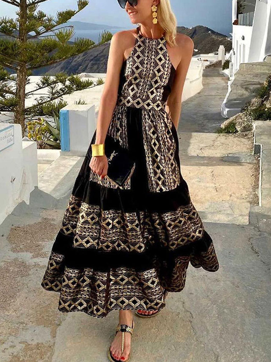 Bohemian Print Open Back Dress