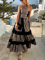 Bohemian Print Open Back Dress