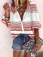 Casual Shirt-neck Button Striped Long Sleeve Blouse