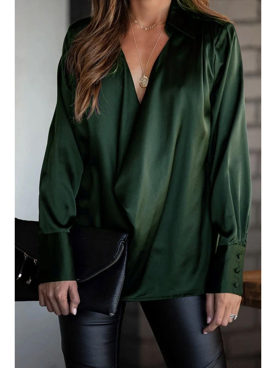 Long Sleeve Solid Color V-Neck Top