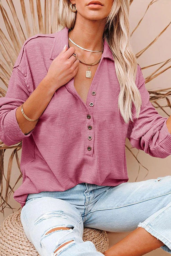 Solid color long-sleeved top