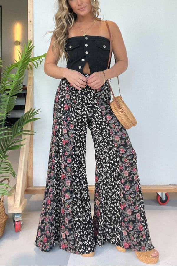 Flower Child Boho Pants Black Multi
