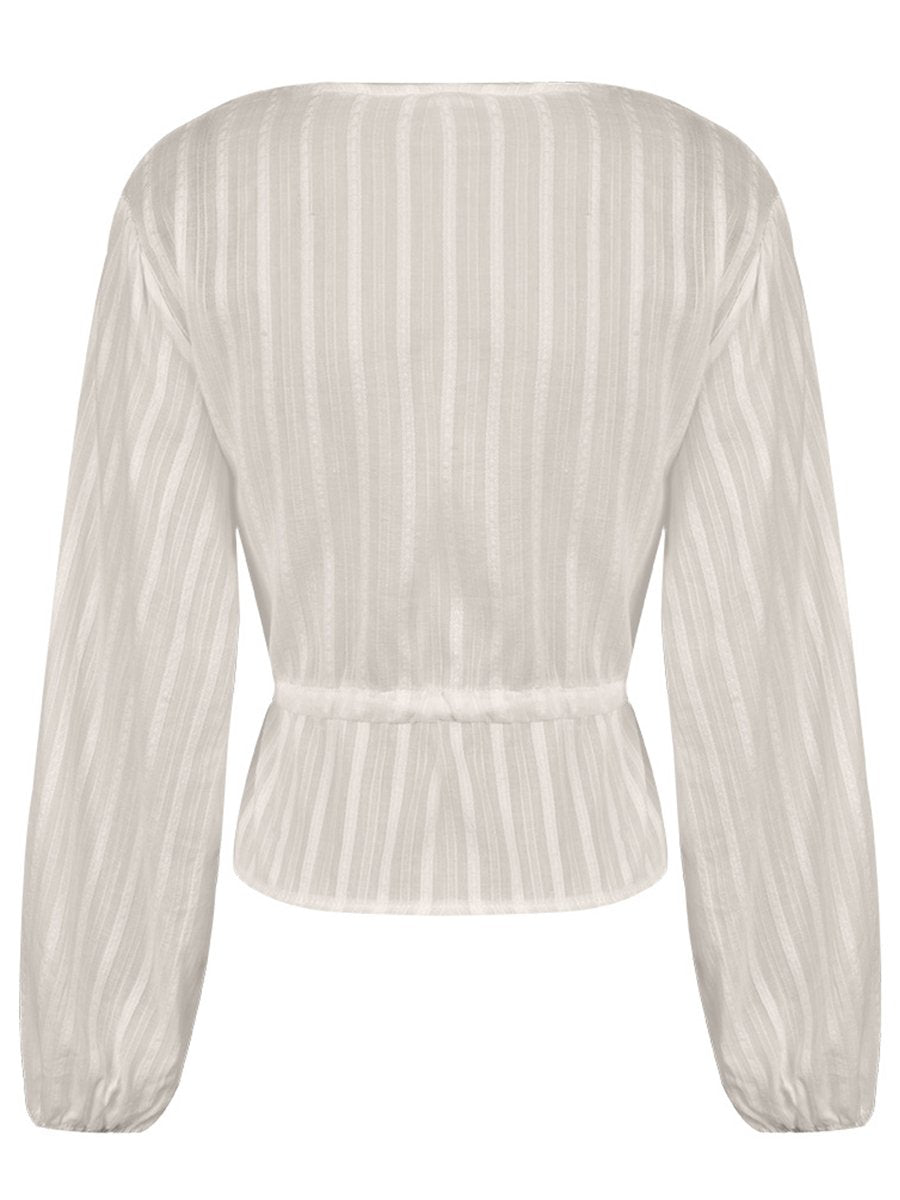 Sexy Waist Tie Long Sleeve Blouses
