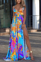 Suspender Leaf Print Dress
