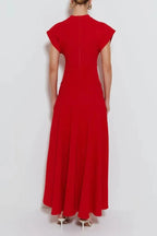 City Language High Neck Wide Short Sleeve Pocketed Slit Maxi Dress