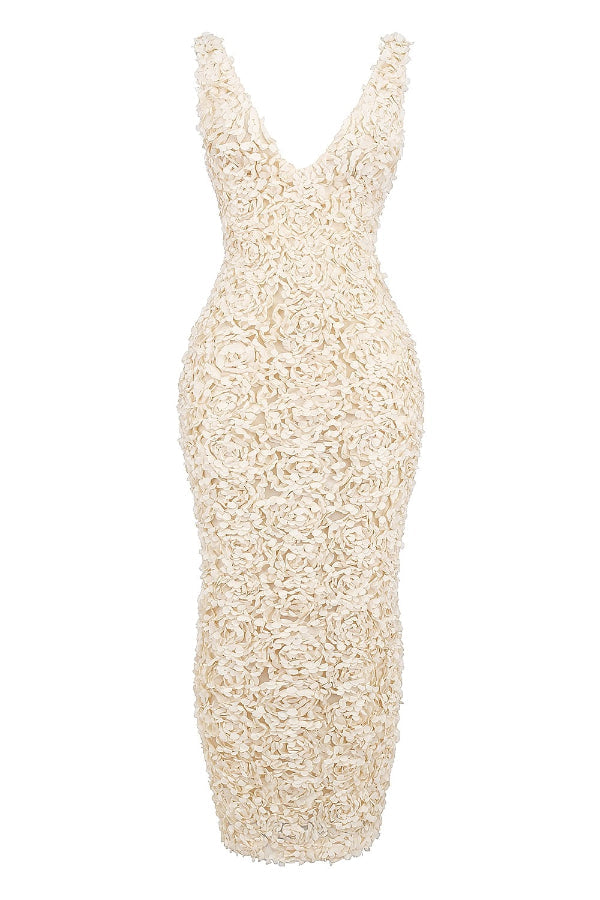 Three-Dimensional Flower Sexy High Waist Slim Fit Dress