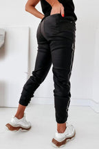 Zipper Design Drawstring Ruched PU Pants