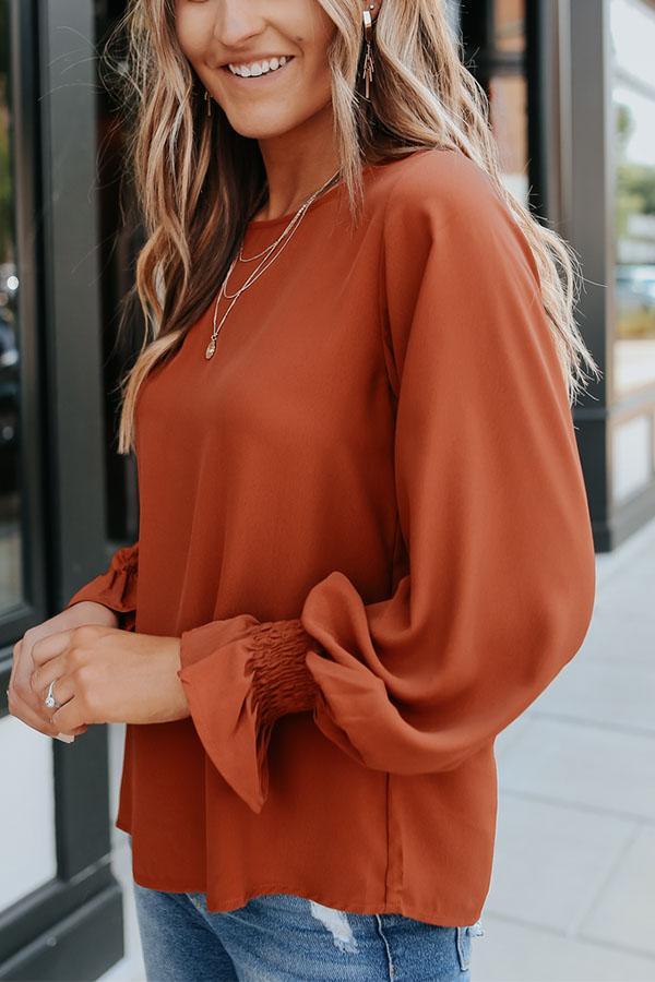 Smocked Cuff Orange Blouse