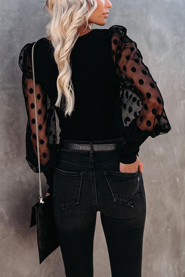 Contrast Polka Dot Sleeve Knit Top