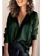 Long Sleeve Solid Color V-Neck Top