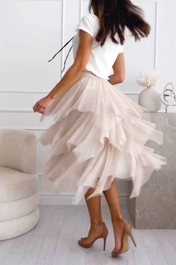 Layered Mesh Midi Skirt