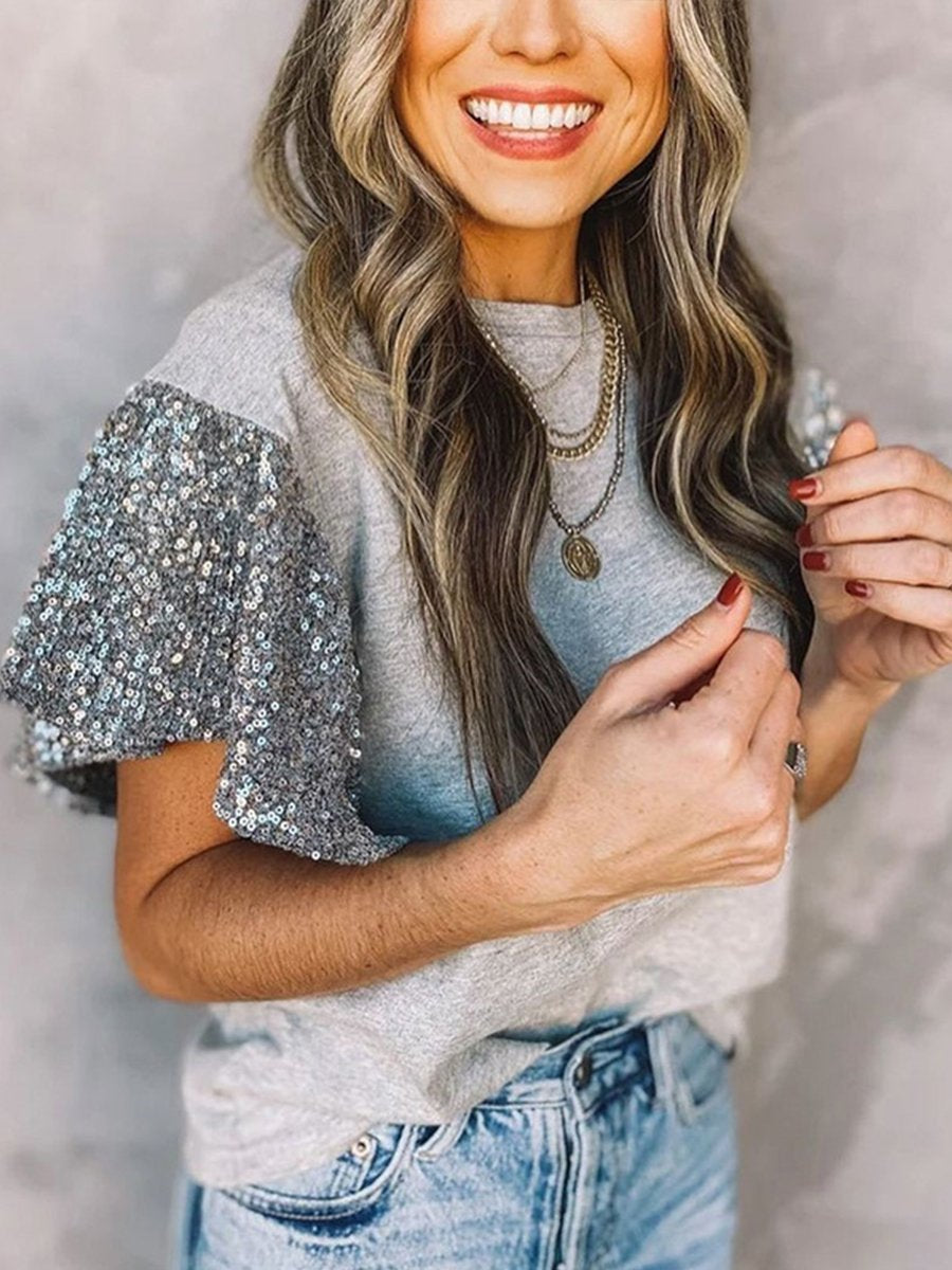 Contrast Sequin short sleeve T-shirt