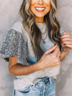 Contrast Sequin short sleeve T-shirt