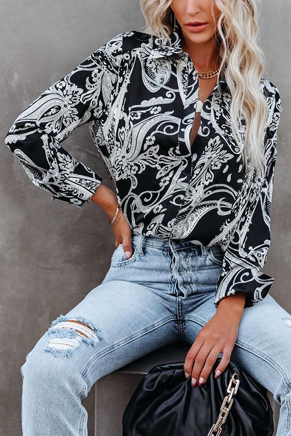 Lola Satin Paisley Button Down Blouse