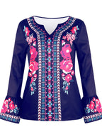 Loose Ethnic Print Long-sleeved T-shirt