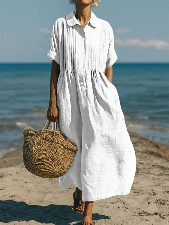 button up beach dress Hot Pink Women's Beach Cover Up Dress Button Down Shirt Ruffle Sleeves –  Lookbook Store main image 0
