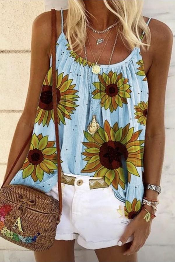 On-trend Sunflower Printed Tank Top (6 Colors)