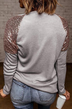 Sequins Patchwork Round Collar T-Shirt