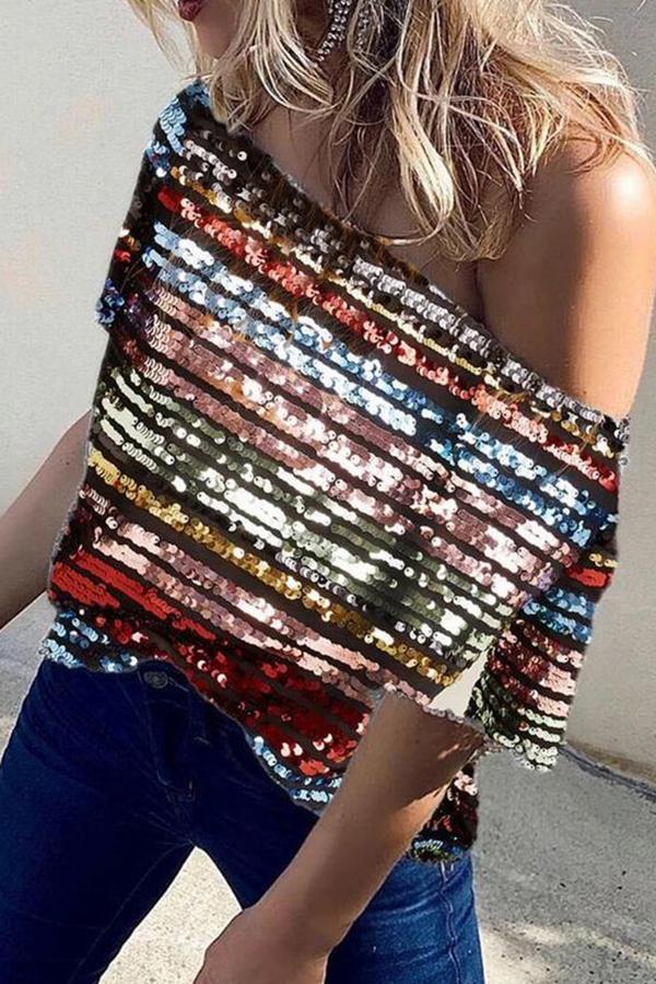 Sexy Sequined Tailored Cutout T-Shirt