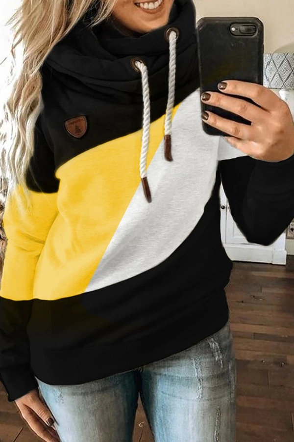 Color Block Patchwork  Hooded Sweatshirt