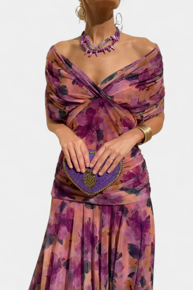 Camille |  Long floral dress with Belly Cover