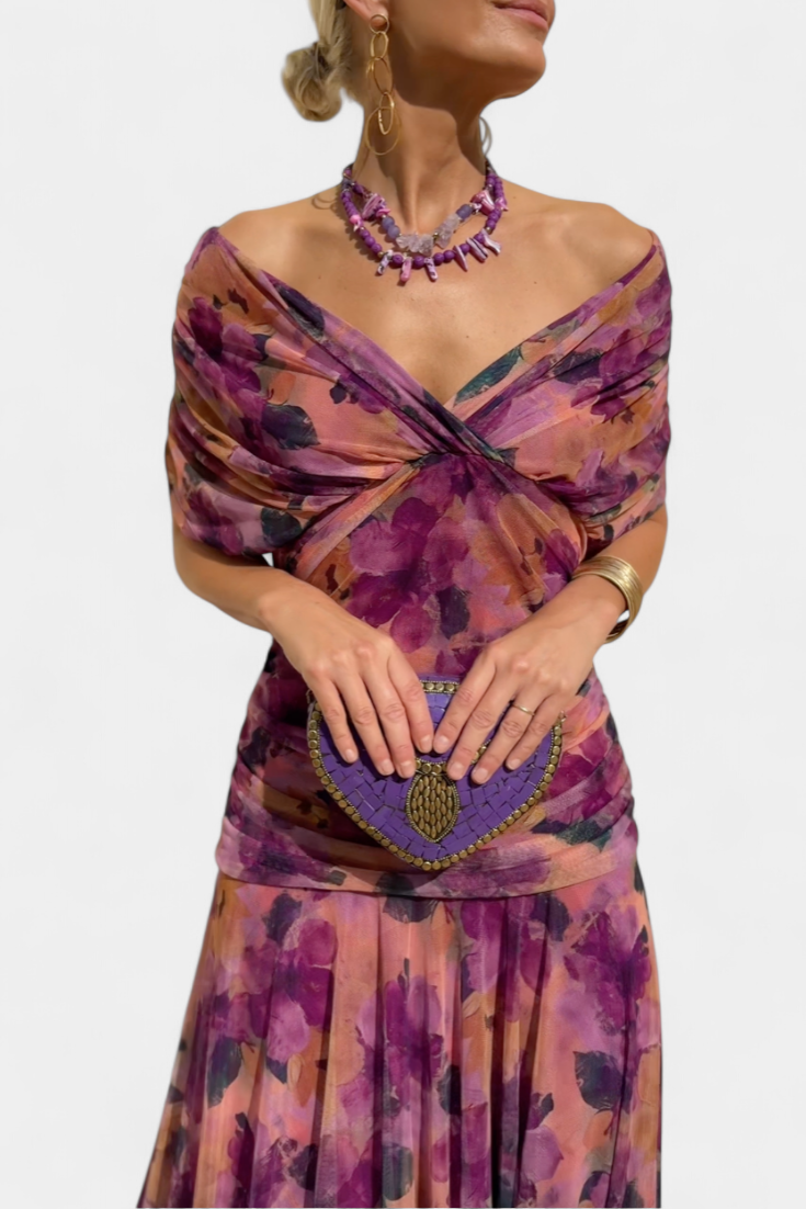 Camille |  Long floral dress with Belly Cover