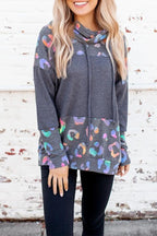Cowl Neck Spotted Waffle Block Hoodie