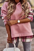 Trendy Plaid Patchwork Hooded Sweatshirt