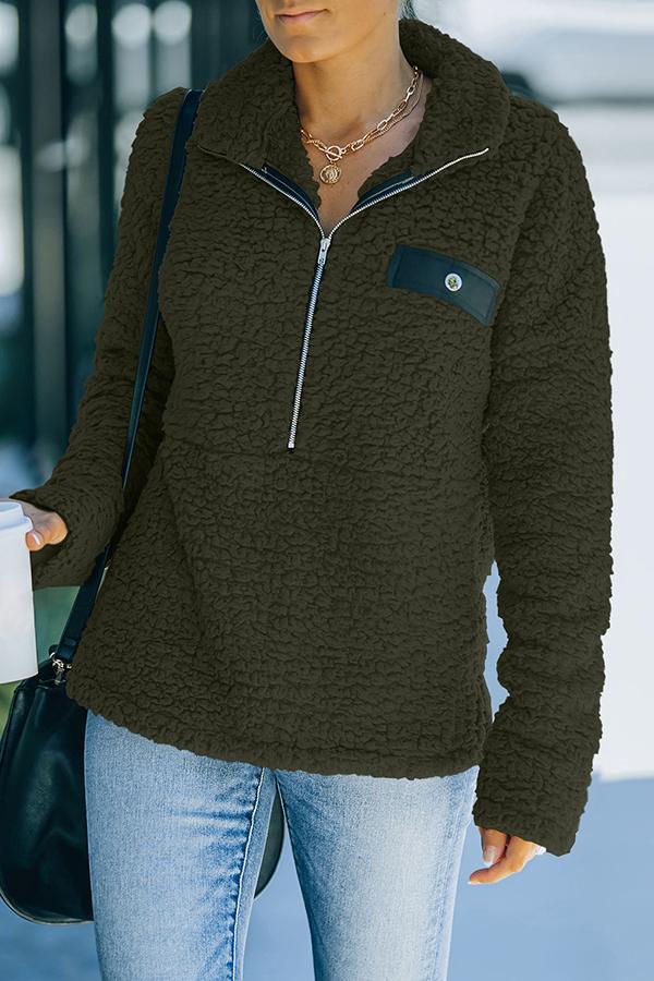 Faux Berber Fleece Zipper Hoodie