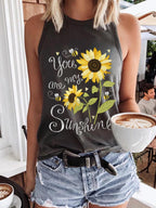 Women's Tank Tops Sunflower Letter Tank Black Causal