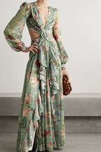 Personalized Hollow Printed Long Sleeve Dress