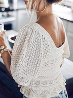 Jacquard Mesh Square Neck Five-point Sleeve Sweater