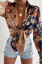 Floral long sleeve women's Lapel button shirt