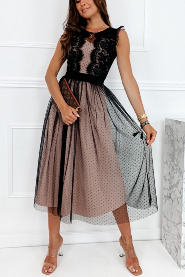 Chiffon Lace Midi Dress