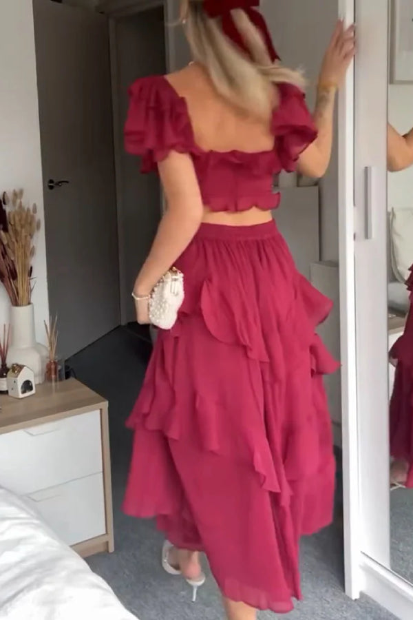 Square Neck Ruffle Sleeves Backless Dress