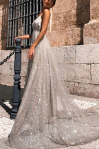 Cut Out Shoulders and A V Neck Shape Sparkly Dress