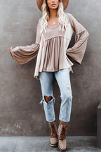 Contrast Thermal Knit Babydoll Top