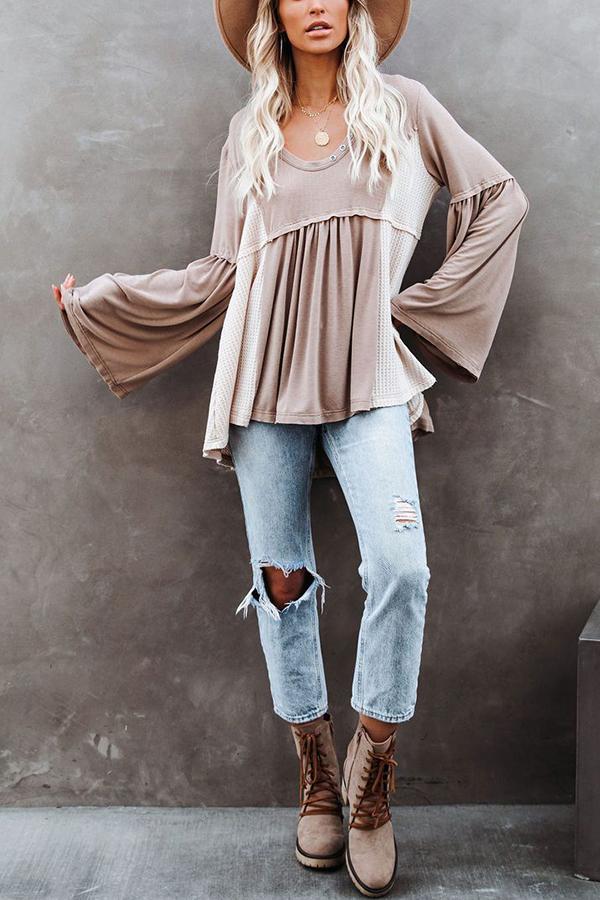 Contrast Thermal Knit Babydoll Top