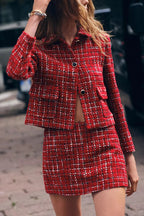 Tweed Plaid Textured Long-sleeved Casual Pocket Jacket