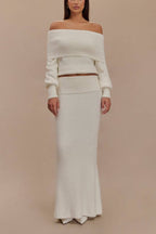 Charlotte Knit Ribbed Waist Fishtail Stretch Maxi Skirt