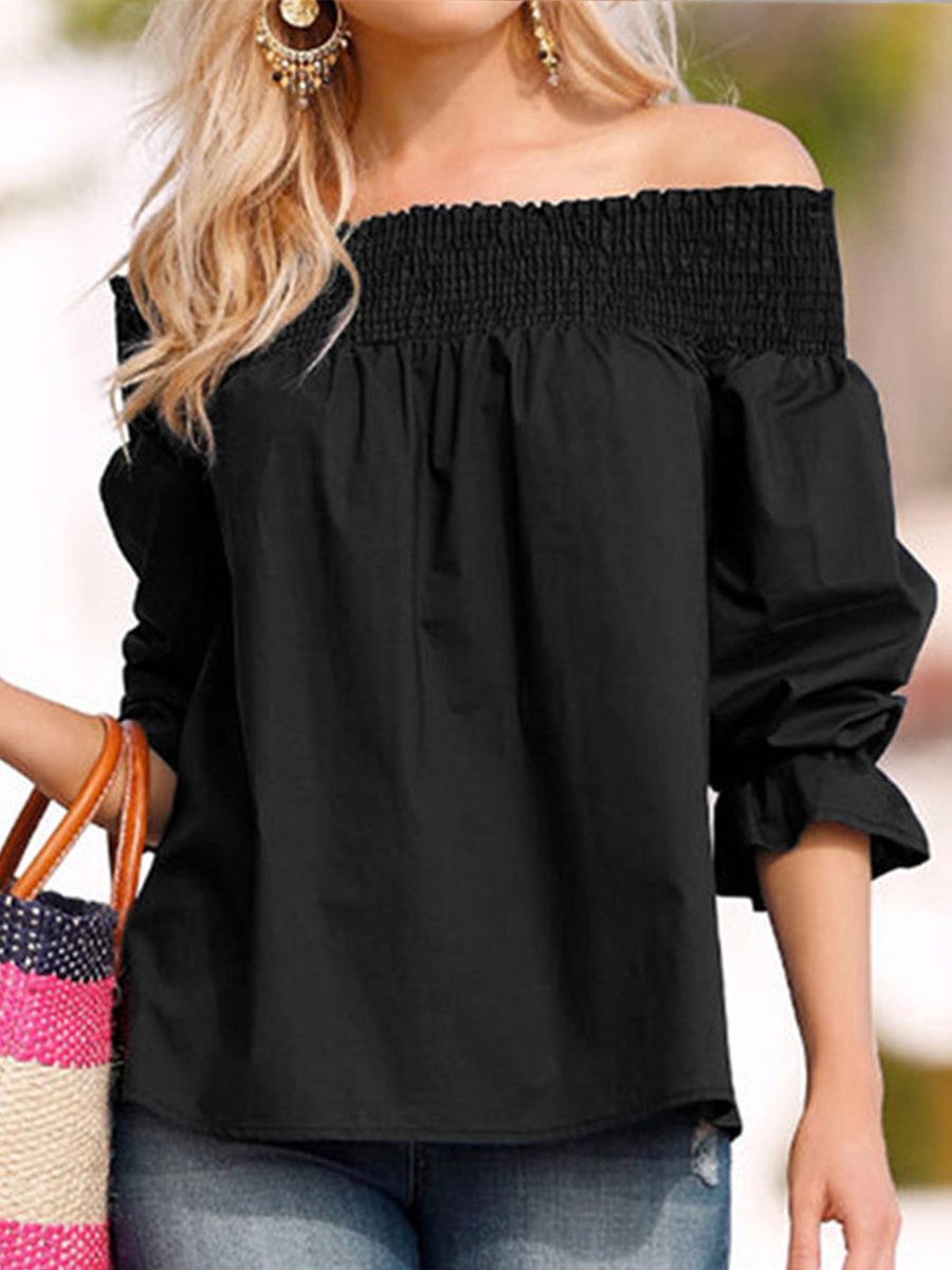Elegant One Shoulder Bow Tie Mid Sleeve Blouse