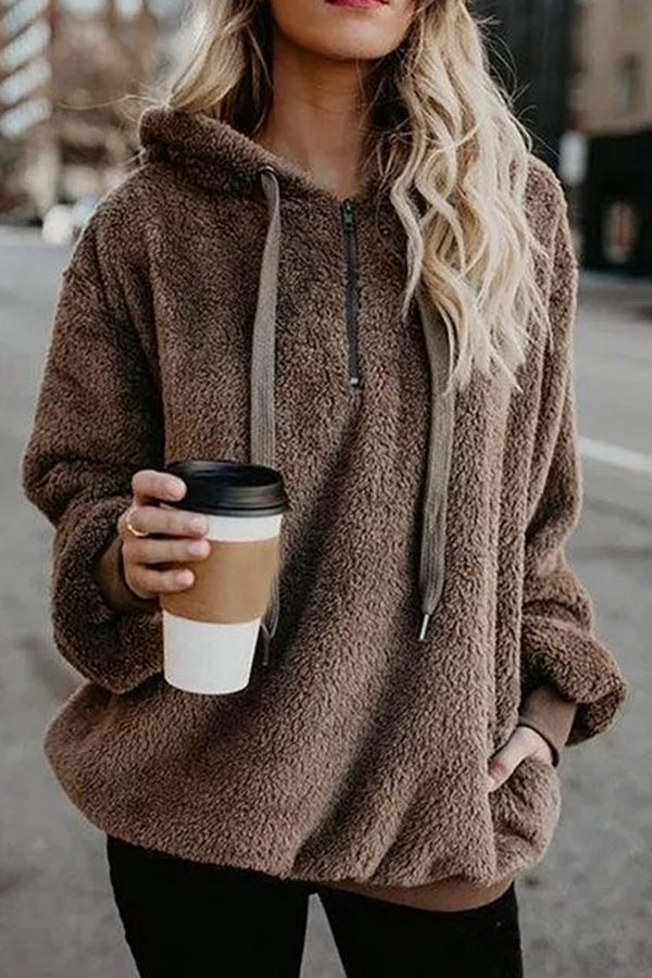 Zipper Long Sleeve Casual Solid Hoodie