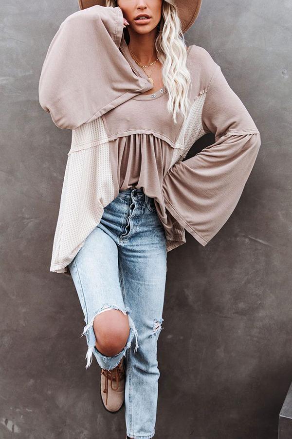 Contrast Thermal Knit Babydoll Top