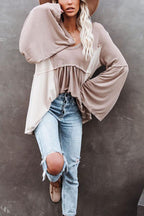 Contrast Thermal Knit Babydoll Top