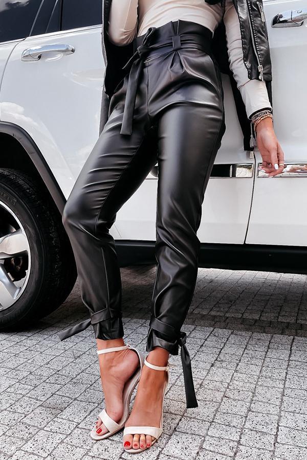 Casual Long Faux Leather Trouser