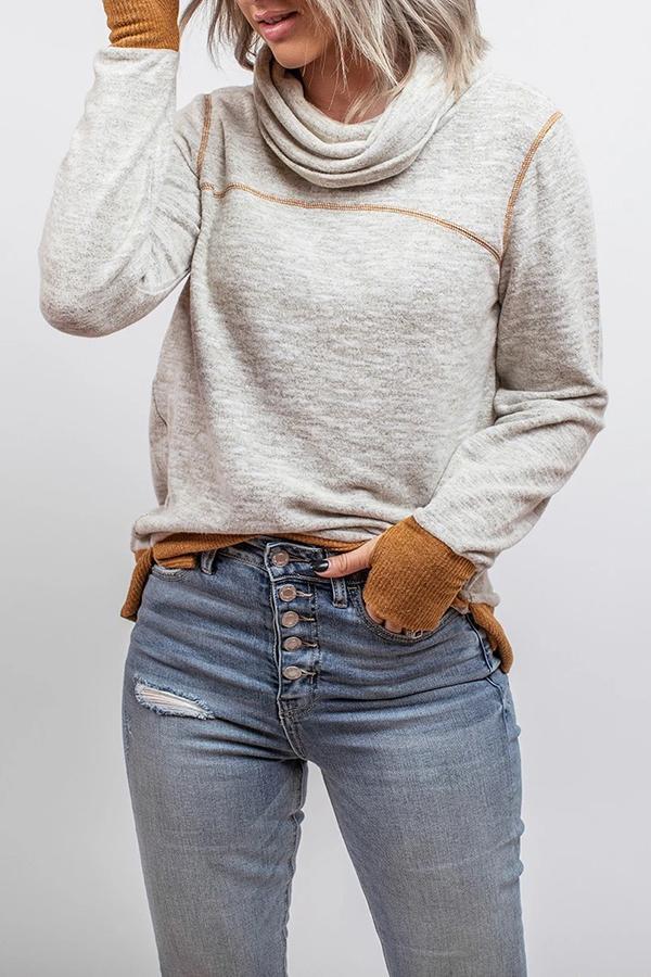 Piled Collar Patchwork Sweashirt