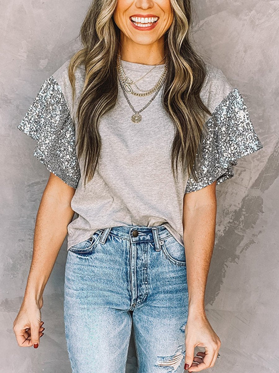 Contrast Sequin short sleeve T-shirt