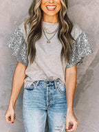 Contrast Sequin short sleeve T-shirt