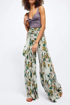 Printed Women's Loose Beach Wide Leg Lace-up Trousers